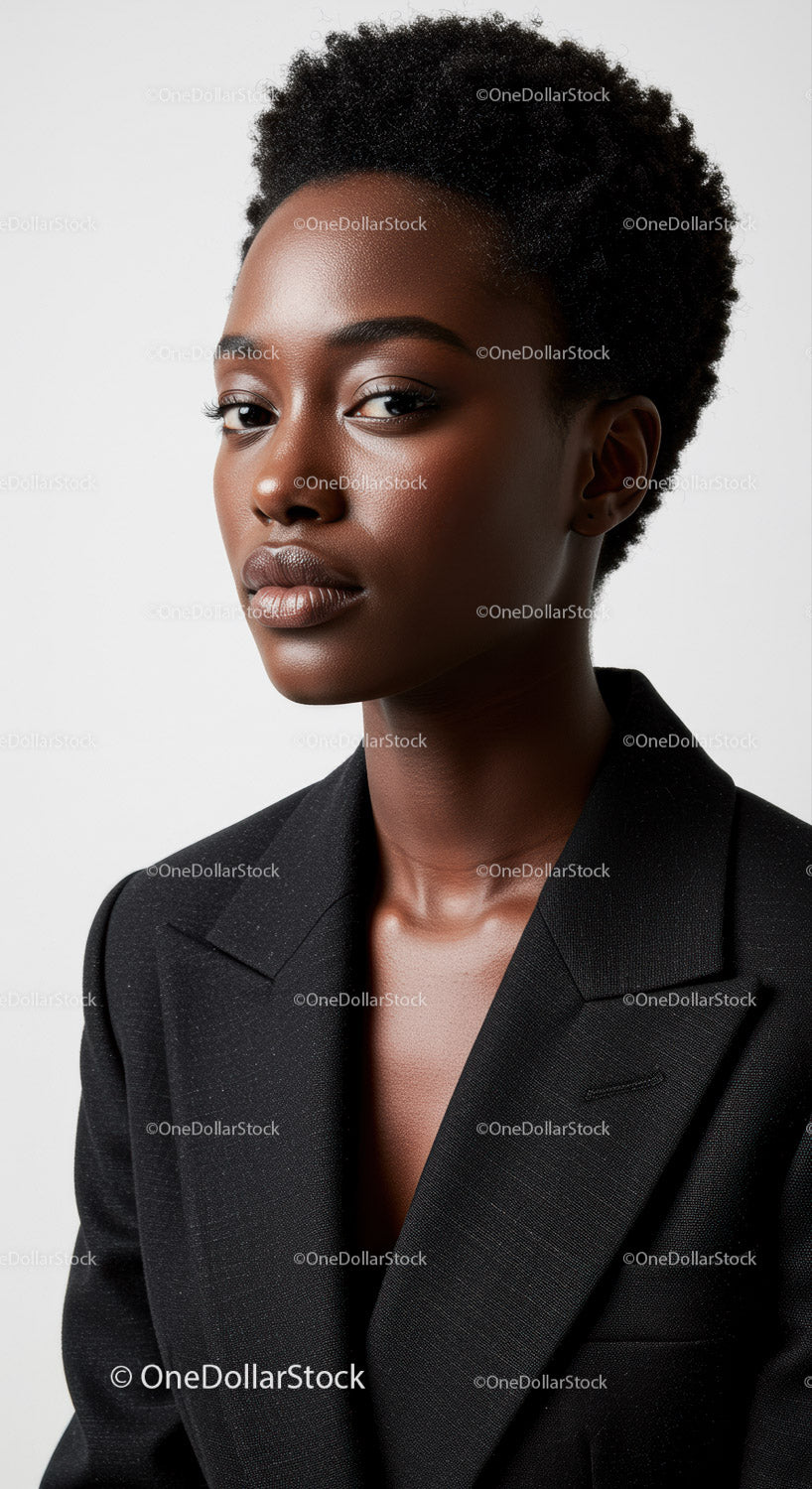 Elegant Portrait of a Confident Black Woman in a Black Blazer