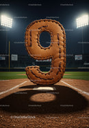 Leather Baseball Glove Shaped Number Nine on Field