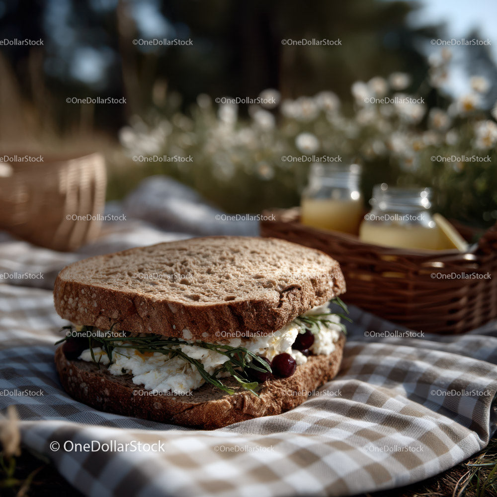 Healthy Ricotta and Cherry Picnic Sandwich in Rustic Setting