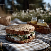 Healthy Ricotta and Cherry Picnic Sandwich in Rustic Setting