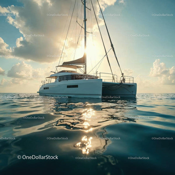 Luxury Sailing Yacht on Calm Sea During Sunset