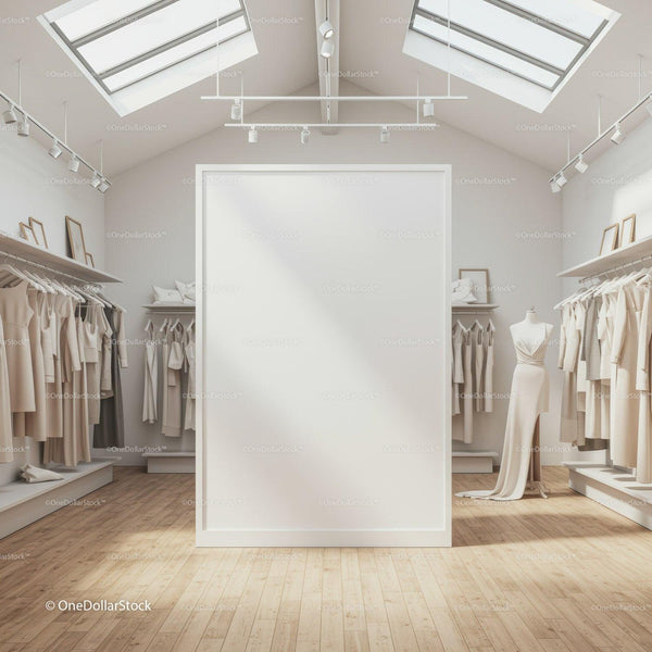 Minimalist Fashion Boutique Interior with Blank Display JPG Mockup Image