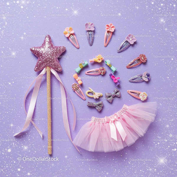 Glitter Star Wand and Pink Tutu with Hair Clips Set
