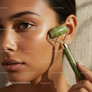 Close-Up of Woman Using Jade Roller for Facial Skincare