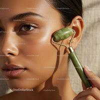 Close-Up of Woman Using Jade Roller for Facial Skincare