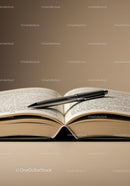 Open Book with Fountain Pen on Desk in Modern Workspace