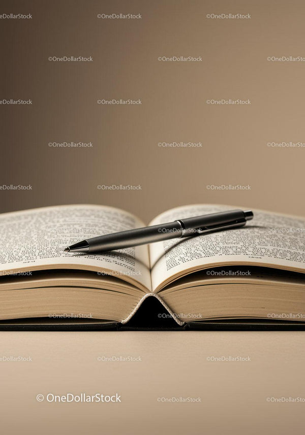 Open Book with Fountain Pen on Desk in Modern Workspace