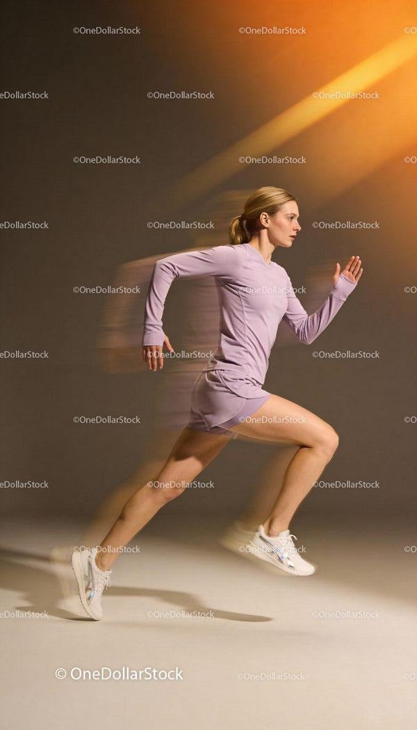 Female athlete sprinting with motion blur effect