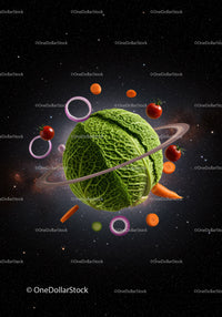 Creative Planet Made of Fresh Vegetables in Space
