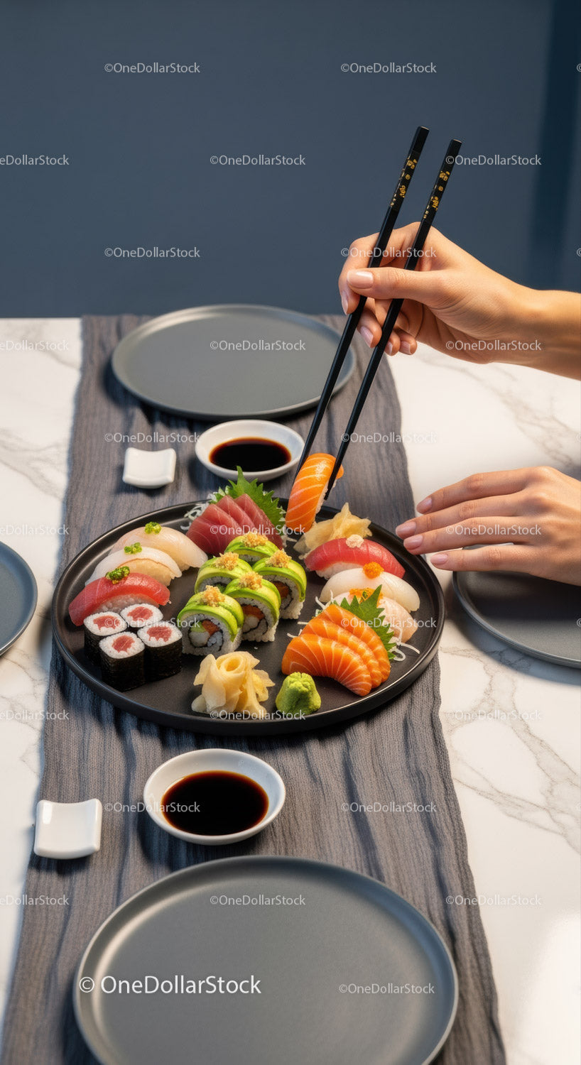 Delicious Sushi Platter with Assorted Nigiri and Rolls for Fine Dining