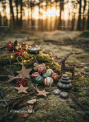 Rustic Christmas Decor with Fairy Lights in Forest Setting