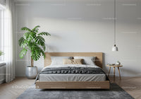 Minimalist Bedroom with Green Monstera and Modern Decor