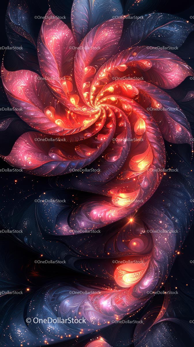 Vivid Abstract Fractal Spiral with Glowing Light Effects