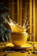 Yellow Coffee Cup with Splash in a Warm Cozy Scene