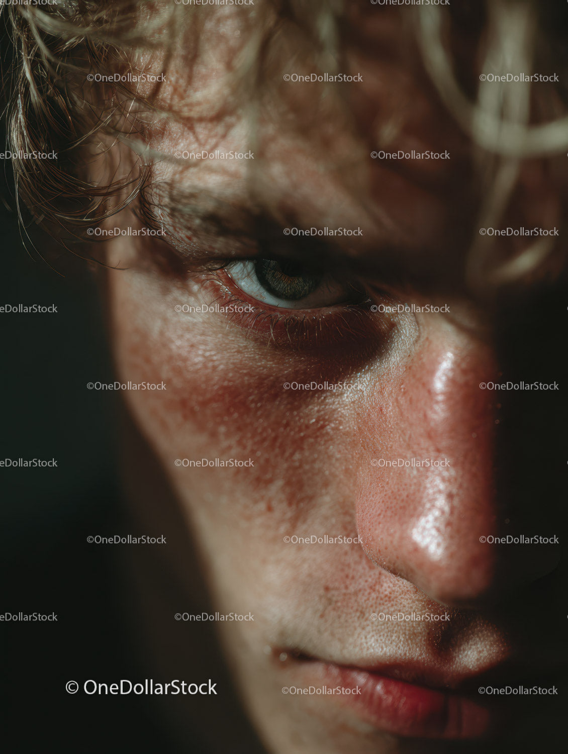Portret mężczyzny z piegami i intensywnym spojrzeniem