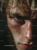 Close-Up Portrait of a Man with Freckles and Intense Gaze