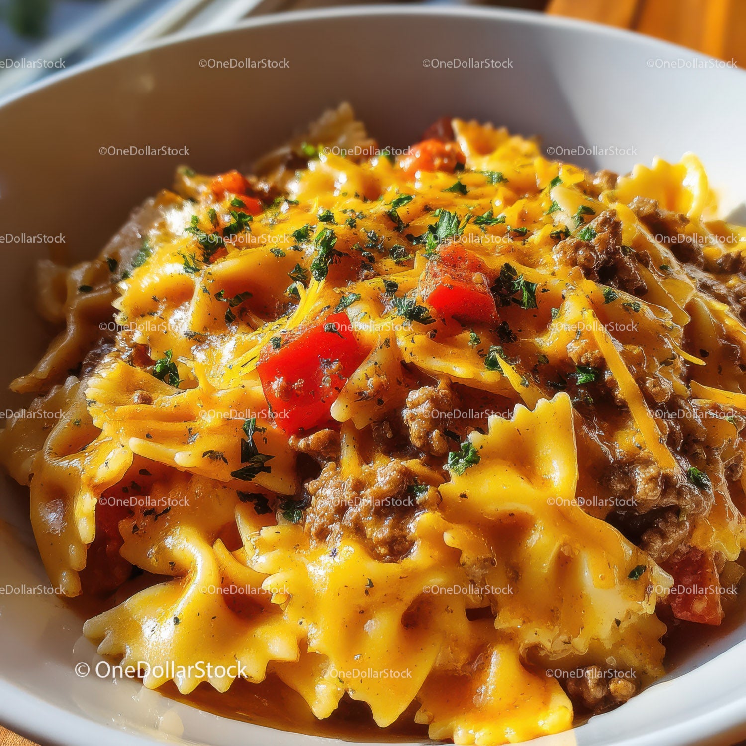 Hearty Beef and Cheese Pasta in Tomato Sauce with Fresh Herbs