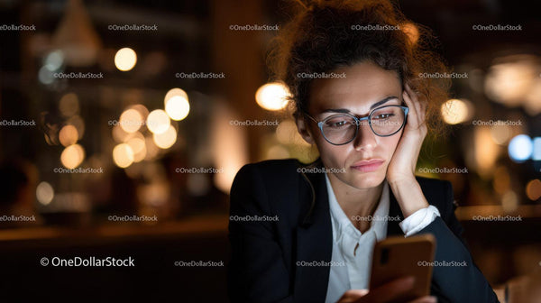 Businesswoman Using Smartphone During Night in Urban Setting