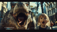 Child's Excited Reaction to Dinosaur Encounter in Theme Park