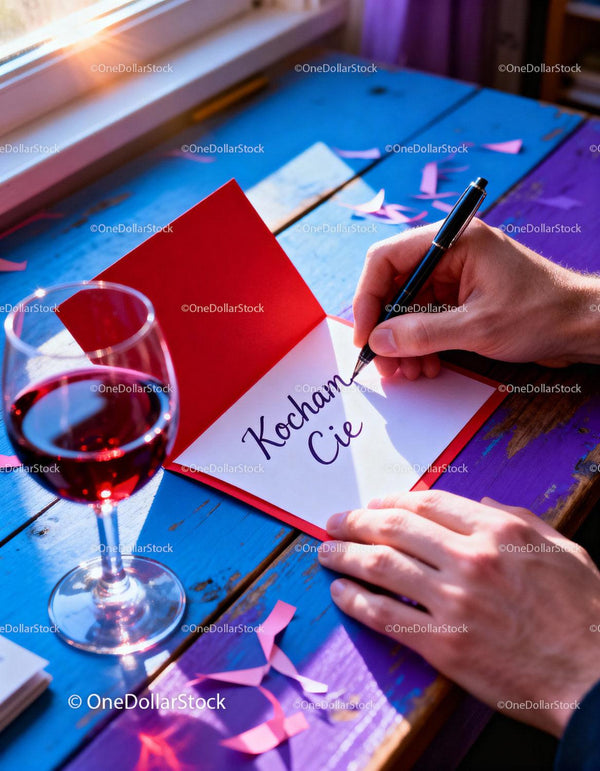 Handwriting a heartfelt love message in a red card