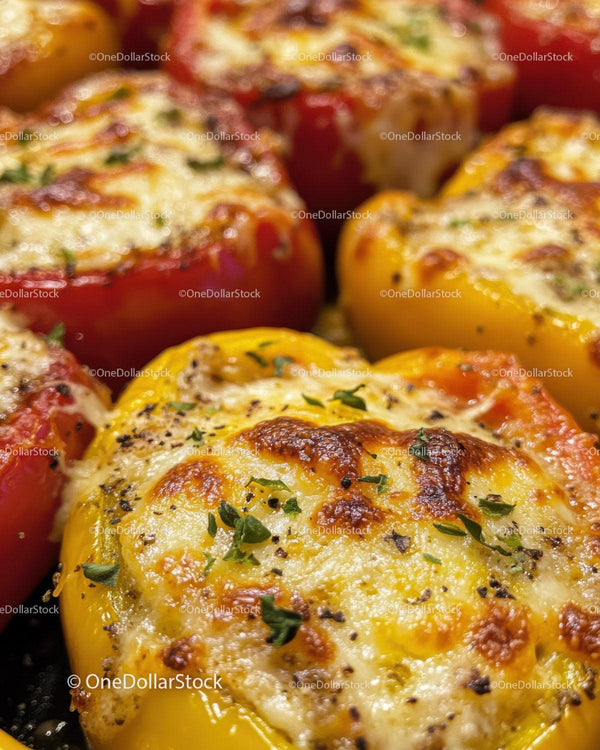 Colorful Baked Stuffed Bell Peppers with Cheesy Topping