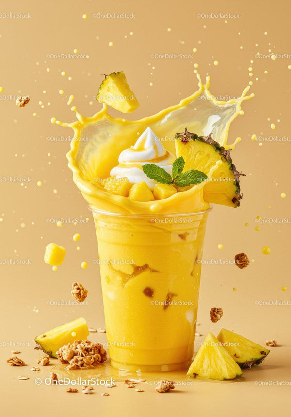 Świeża smoothie z ananasa z bitą śmietaną i miętą