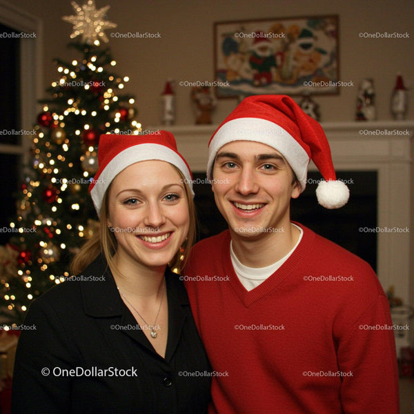 Young couple enjoying Christmas celebration at home