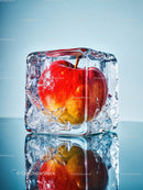 Red Apple Frozen Inside Transparent Ice Cube