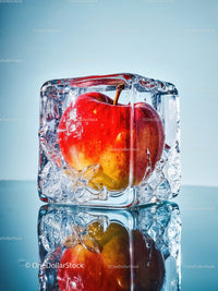 Red Apple Frozen Inside Transparent Ice Cube