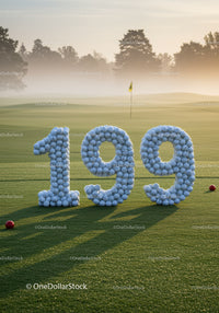 Vintage golf milestone with ball numbers on course