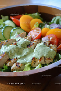 Fresh Grilled Chicken Salad with Herb Dressing and Vegetables