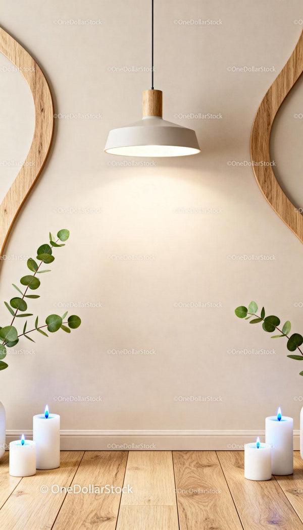 Cozy minimalist interior with wood accents and candles