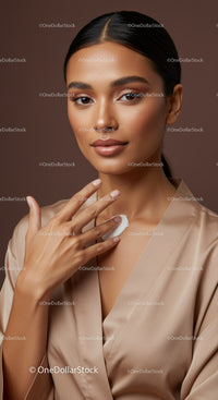 Elegant Woman with Flawless Skin and Subtle Makeup