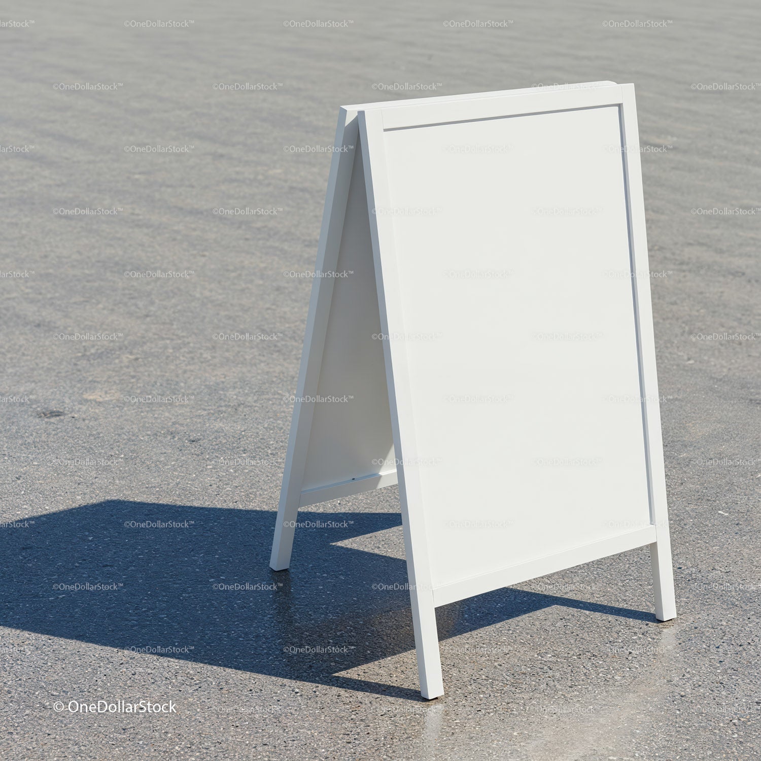 Blank white sandwich board standing on pavement
