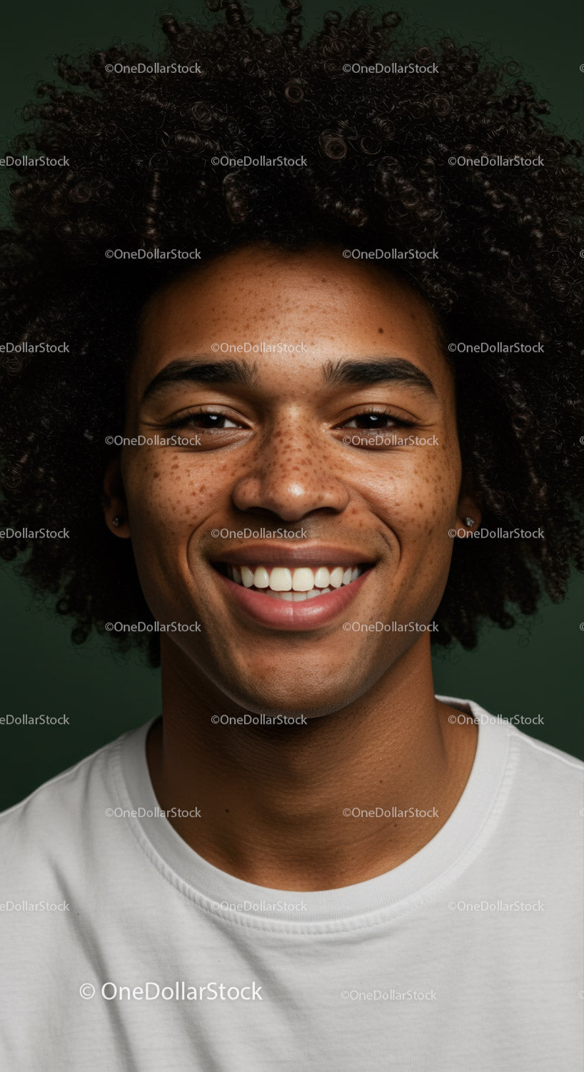 Bright Smiling Young Person with Curly Hair and Friendly Expression