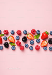 Fresh Mixed Berries with Mint Leaves on Pink Background
