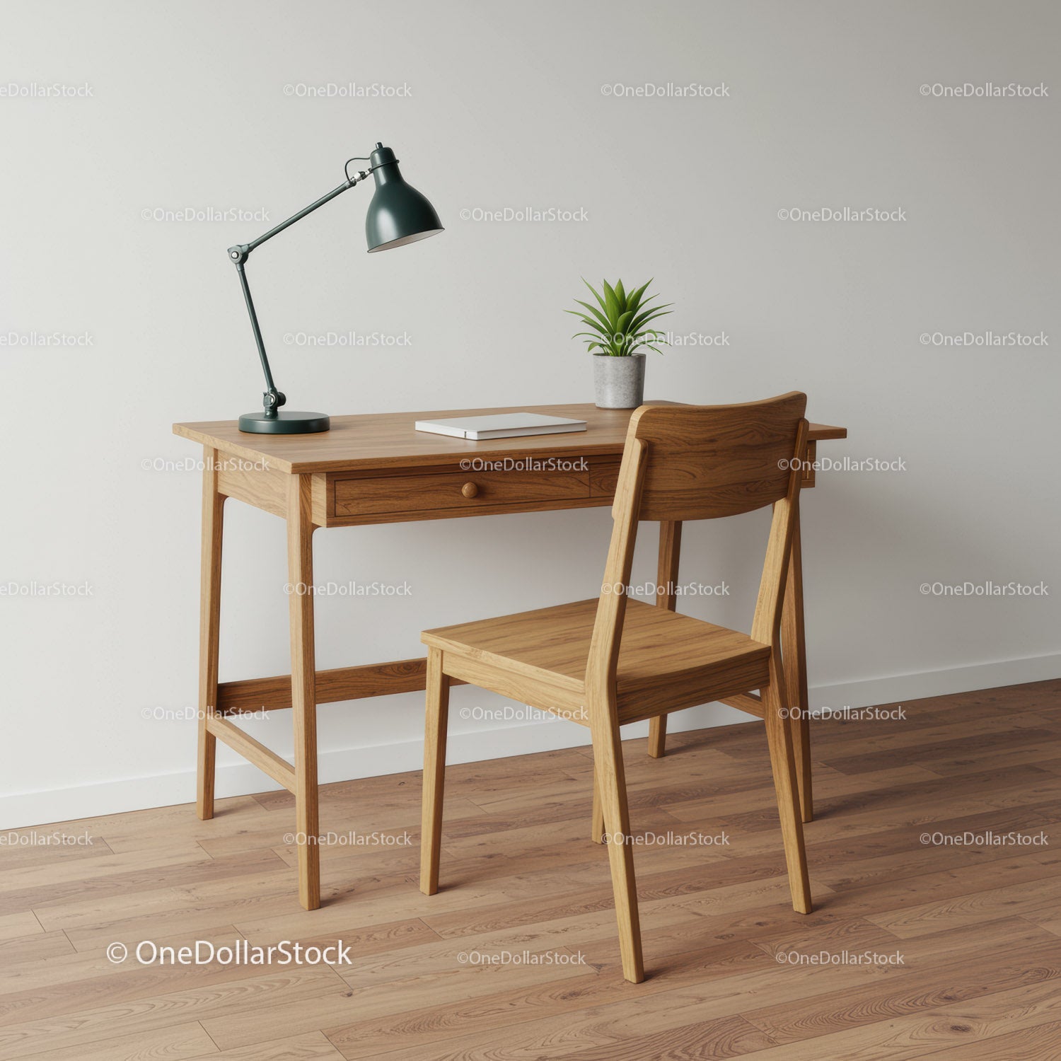 Modern Wooden Desk and Chair in Minimalist Home Office