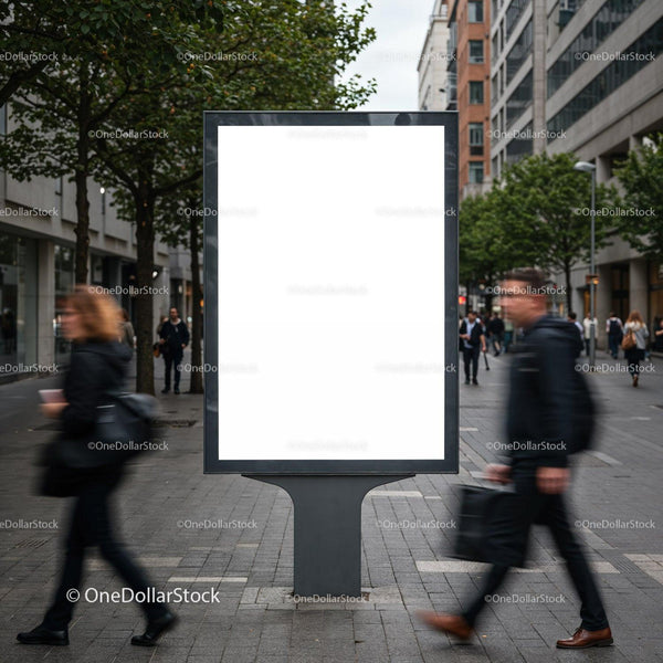 Urban street scene with blank advertising board JPG Mockup Image