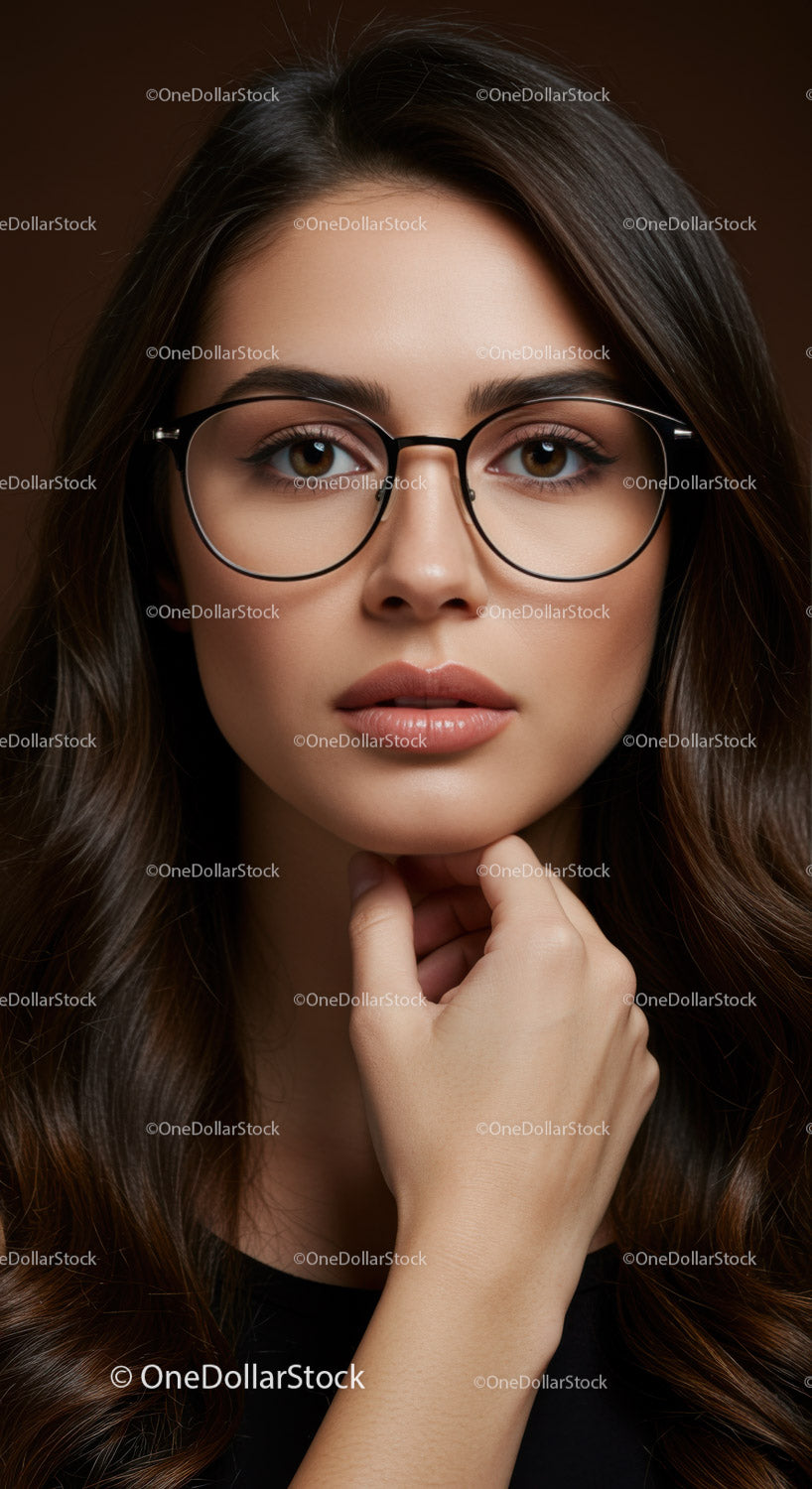 Elegant Young Woman Wearing Round Glasses with Beautiful Facial Features