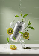 Refreshing Kiwi Tea Beverage with Ice and Green Leaves