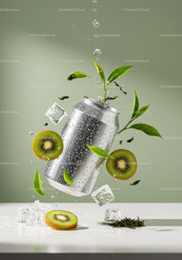 Refreshing Kiwi Tea Beverage with Ice and Green Leaves