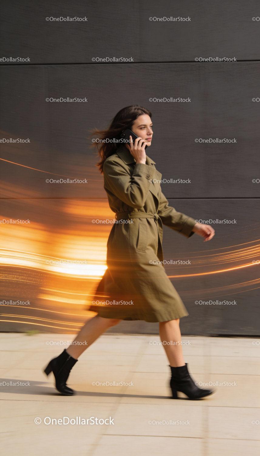 Woman walking confidently in stylish trench coat