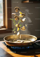 Fresh mushrooms and herbs tossed in sizzling pan
