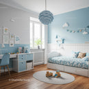 Nursery with Blue Wall Decor and Playful Child's Room Theme