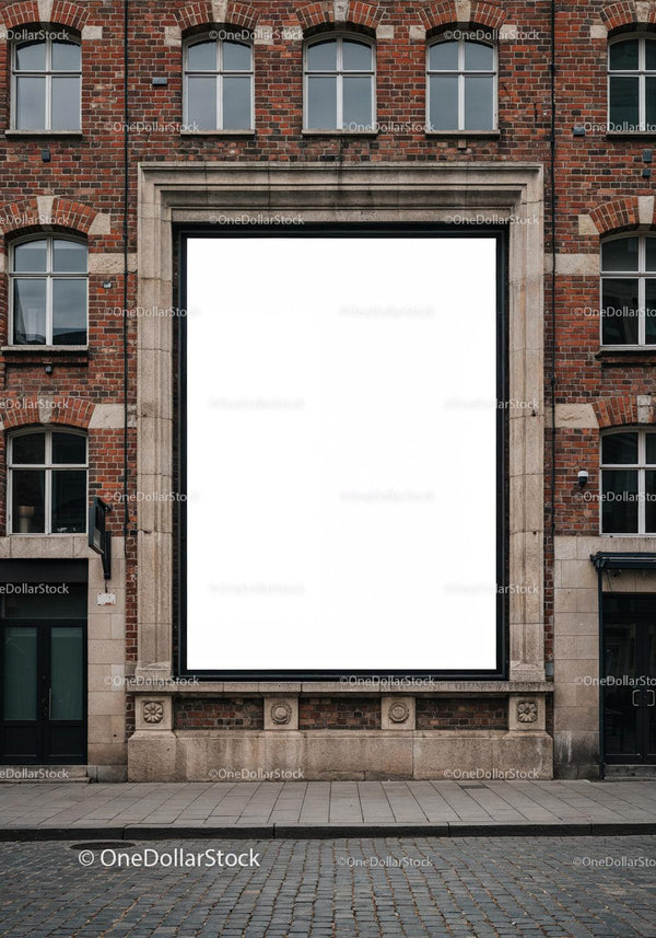 Blank billboard on vintage brick building facade JPG Mockup Image
