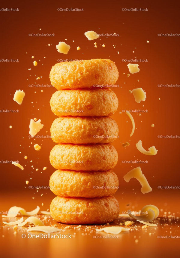 Stack of Golden Cheese Puffs with Sprinkled Cheese Shreds