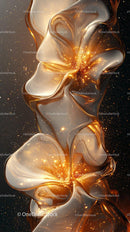 Elegant Flowing Glass with Golden Sparks in Abstract Cosmic Scene