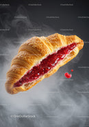 Fresh croissant filled with vibrant raspberry jam