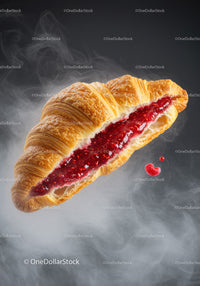 Fresh croissant filled with vibrant raspberry jam