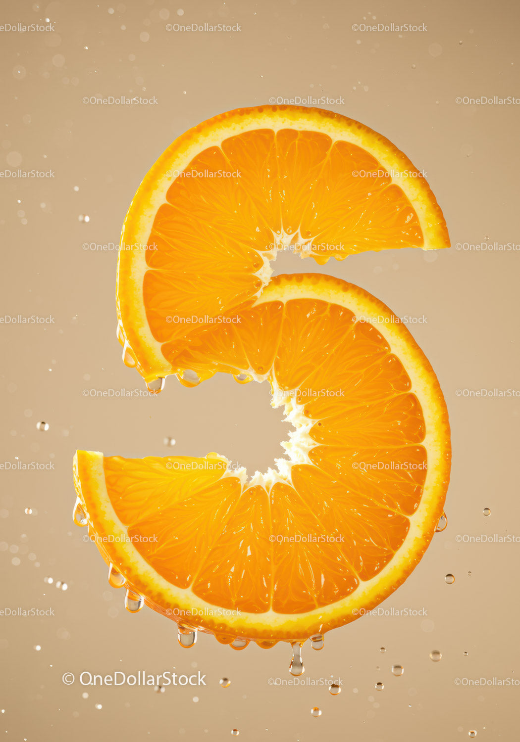 Fresh Orange Slice Shaped Like Number Five